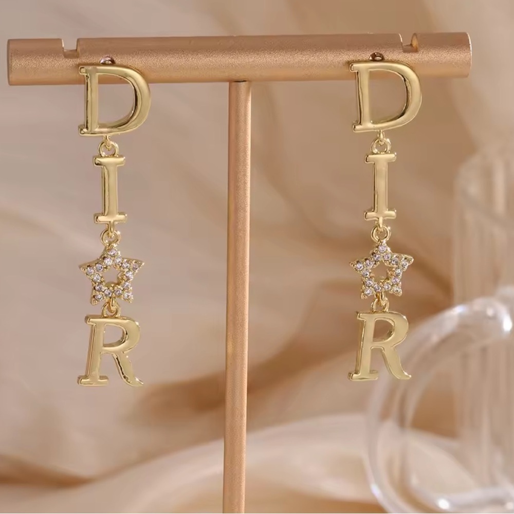 Vintage Gold Star Letter Drop Earrings - Picture 3 of 6